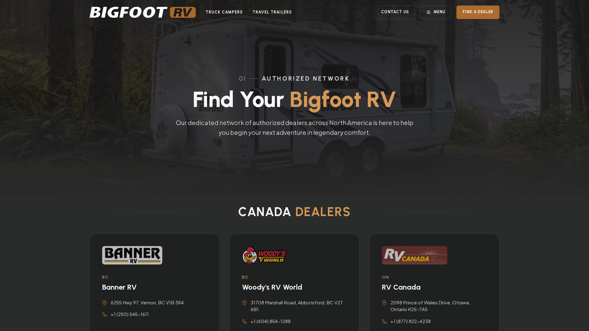Bigfoot RV dealers page (desktop)